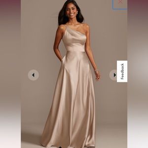 David’s Bridal one shoulder satin a line long bridesmaid dress